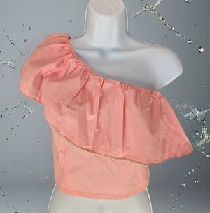 Wildfox Davenay Womens Top Sz M Pink-peach One Shoulder Crop Beads-Metallic